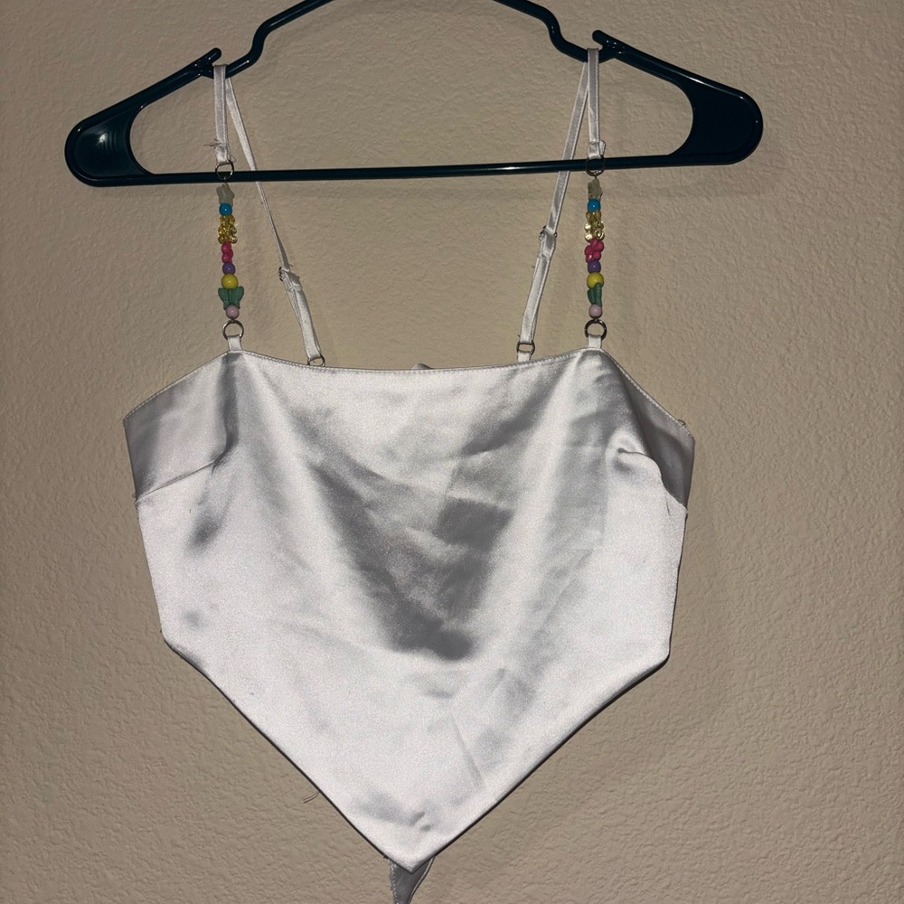 Forever 21 Satin Crop Top with Multicolor Beaded Straps